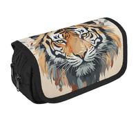 VFKLT Year of The Tiger Face Astuccio a doppio strato, grande capacità, con doppia cerniera, portatile, per uomini, donne, viaggi, ufficio, lavoro, Bianco, One size, Astuccio portamatite