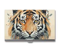 VFKLT Year of The Tiger Face Porta biglietti da visita tascabile sottile portatile in metallo porta biglietti da visita organizer per biglietti da visita portafoglio per carte di credito multi porta