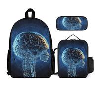 VFKLT Zaino con cervello di intelligenza artificiale con astuccio portapranzo, set da 3 pezzi, borsa da viaggio, zaino casual per laptop, bianco, taglia unica, zaini da viaggio, bianco, Taglia unica,