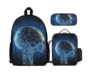 VFKLT Zaino con cervello di intelligenza artificiale con astuccio portapranzo, set da 3 pezzi, borsa da viaggio, zaino casual per laptop, bianco, taglia unica, zaini da viaggio, bianco, Taglia unica,