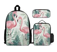 VFKLT Zaino con fenicottero e foglie, astuccio per il pranzo, set da 3 pezzi, borsa da viaggio, zaino casual per laptop, bianco, taglia unica, zaini da viaggio, Bianco, taglia unica