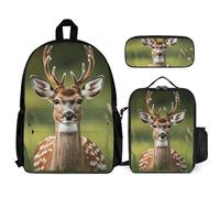 VFKLT Zaino con grazioso cervo, con astuccio portapranzo, set da 3 pezzi, borsa da viaggio, zaino casual per laptop, bianco, taglia unica, zaini da viaggio, bianco, Taglia unica, Zaini da viaggio