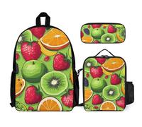 VFKLT Zaino con vari frutti, con astuccio portapranzo, set da 3 pezzi, borsa da viaggio, zaino casual per laptop, bianco, taglia unica, zaini da viaggio, bianco, Taglia unica, Zaino da viaggio