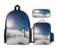 VFKLT Zaino da sci al sole con scatola per il pranzo e astuccio per matite, set da 3 pezzi, borsa da viaggio casual per computer portatile, bianco, One Size, zaini da viaggio, colore: bianco, bianco,