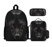 VFKLT Zaino nero con lupo dagli occhi rossi e astuccio portapranzo, set da 3 pezzi, borsa da viaggio, zaino casual per laptop, bianco, taglia unica, zaini da viaggio, Bianco, taglia unica
