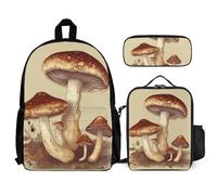 VFKLT Zaino vintage con funghi commestibili con portapranzo e astuccio, set da 3 pezzi, borsa da viaggio, zaino casual per laptop, bianco, taglia unica, zaini da viaggio, bianco, Taglia unica, Zaino