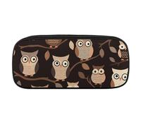 VFMKT Astuccio in pelle impermeabile carino portapenne da viaggio per cosmetici borsa organizer portapenne per uomini e donne, simpatici gufi marroni, stile cartone animato
