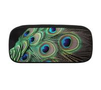 VFMKT Astuccio in pelle impermeabile carino portapenne da viaggio per cosmetici borsa organizer portapenne per uomini e donne, piuma di pavone verde