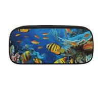 VFMKT Astuccio in pelle impermeabile carino portapenne da viaggio per cosmetici borsa organizer portapenne per uomini e donne, il mondo sottomarino tropicale, pesce tropicale, stile