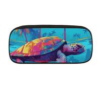 VFMKT Astuccio in pelle impermeabile carino portapenne da viaggio per cosmetici borsa organizer portapenne per uomini e donne, tartaruga in acqua blu