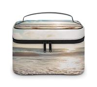 VFMKT Beauty case da spiaggia romantico a forma di cuore borsa da viaggio portatile borsa cosmetica con cerniera organizer per trucco borsa da toilette per donne signore, Spiaggia romantica a forma di