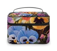 VFMKT Beauty case portatile da viaggio con motivo floreale viola del pensiero con cerniera organizer per trucchi da donna, Fiori Del Pensiero, 25x18x15cm
