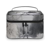 VFMKT Beauty case portatile da viaggio con tracce di treno innevato, borsa per cosmetici con cerniera, organizer per trucchi da donna, Tracce del treno innevato, 25x18x15cm