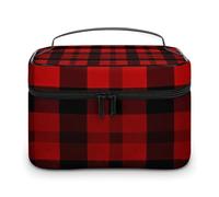 VFMKT Borsa per il trucco a quadri rosso e nero borsa da viaggio portatile borsa cosmetica con cerniera organizer per trucco borsa da toilette per donne signore, Plaid Rosso E Nero, 25x18x15cm