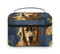 VFMKT Borsa per il trucco con cane dorato, borsa da viaggio portatile con cerniera, organizer per trucchi da donna, Cane d'oro, 25x18x15cm