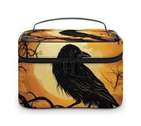 VFMKT Borsa per il trucco con corvo, portatile, da viaggio, con cerniera, organizer per trucchi e articoli da toeletta per donne e donne, Corvo, 25x18x15cm