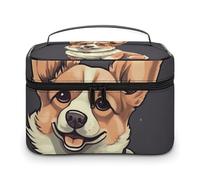 VFMKT Borsa per il trucco con illustrazione di un simpatico cane Corgi Borsa cosmetica da viaggio portatile con cerniera Organizer per trucco Borsa da toilette per donne signore, Carino Corgi Dog