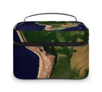 VFMKT Borsa per il trucco con immagine satellitare del Sud America, borsa cosmetica da viaggio portatile con cerniera organizer per cosmetici da donna, Immagine satellitare Sud America, 25x18x15cm