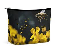 VFMKT Borsa per il trucco da donna, borsa impermeabile per cosmetici, api che volano sopra i fiori, astuccio per il trucco con cerniera, organizer da viaggio per donne e donne, Stile:, Taglia unica