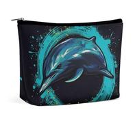 VFMKT Borsa per il trucco da donna, impermeabile, borsa per cosmetici con delfino che salta a cerchio, con cerniera, borsa da toeletta da viaggio, organizer per donne e donne, Stile:, Taglia unica