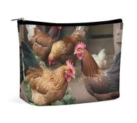VFMKT Borsa per il trucco da donna, impermeabile, borsa per cosmetici con polli da fattoria, con cerniera, organizer da viaggio per donne, Stile:, Taglia unica