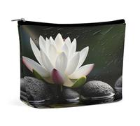 VFMKT Borsa per il trucco da donna, impermeabile, con fiori e pietre zen nere, con cerniera, organizer da viaggio per donne e donne, Stile:, Taglia unica