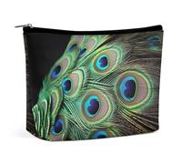 VFMKT Borsa per il trucco da donna, impermeabile, con piume di pavone verde, con cerniera, organizer da viaggio per articoli da toeletta da donna, Stile:, Taglia unica