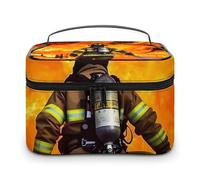 VFMKT Borsa per il trucco da viaggio portatile da viaggio con cerniera per trucco da donna e donna, Vigile del fuoco fuoco fiamma, 25x18x15cm