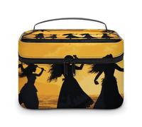 VFMKT Cinque sagome di danza hawaiana borsa per il trucco portatile da viaggio borsa cosmetica con cerniera organizer per trucco borsa da toilette per donne signore, Cinque sagome di danza hawaiana