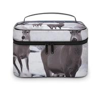 VFMKT Deer on Frozen Wilderness Trousse per trucchi portatile da viaggio borsa cosmetica con cerniera organizer per trucco borsa da toilette per donne e donne, Cervo sul deserto congelato, 25x18x15cm