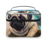 VFMKT Divertente tartaruga carlino nella borsa per il trucco portatile da viaggio borsa cosmetica con cerniera organizer per trucco borsa da toilette per donne signore, Divertente cane carlino