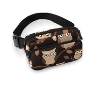 VFMKT Marsupio marrone con gufi in stile cartone animato, unisex, regolabile, per viaggi, sport, escursionismo, 20 x 13 cm, stile, Stile:, 20x13cm