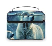 VFMKT Polar Bears Northern Lights_ Trousse da viaggio portatile per cosmetici con cerniera organizer per trucchi da donna 25 x 18 x 15 cm, Orsi Polari Aurora Boreale_, 25x18x15cm