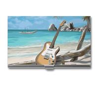 VFMKT Porta biglietti da visita in metallo sottile Custodia per biglietti da visita portatile Tasca Porta carte di nome Chitarra sulla spiaggia Portafoglio per uomo donna ufficio viaggi, Stile