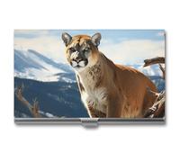 VFMKT Porta biglietti da visita in metallo sottile Custodia per biglietti da visita portatile Tasca porta carte di nome Panther Mountain Lion Portafoglio per uomo donna ufficio viaggi