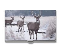 VFMKT Porta biglietti da visita in metallo sottile Custodia portatile per biglietti da visita tasca porta carte di nome Cervo su Frozen Wilderness Portafoglio per uomini donne ufficio viaggi, Stile