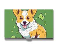 VFMKT Porta biglietti da visita in metallo sottile Custodia portatile per biglietti da visita tasca porta carte di nome Corgi portafoglio puzzle per uomo donna ufficio viaggi