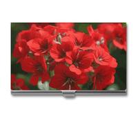 VFMKT Porta biglietti da visita in metallo sottile Custodia portatile per biglietti da visita tasca porta carte di nome Gerani rossi Portafoglio per uomo donna ufficio viaggi, Stile:, Taglia unica