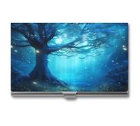 VFMKT Porta biglietti da visita in metallo sottile Custodia portatile per biglietti da visita tasca porta carte di nome Mystical Fantasy Blue Nature Portafoglio per uomo donna ufficio viaggi