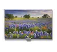 VFMKT Porta biglietti da visita in metallo sottile Custodia portatile per biglietti da visita tasca porta carte di nome Texas Bluebonnets Portafoglio per uomo donna ufficio viaggi