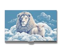 VFMKT Porta biglietti da visita in metallo sottile Custodia portatile per biglietti da visita tasca porta carte di nome agnello con un leone portafoglio per uomo donna ufficio viaggi