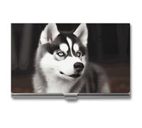 VFMKT Porta biglietti da visita in metallo sottile Custodia portatile per biglietti da visita tasca porta carte di nome Carino Husky Dog Wallet per uomo donna ufficio viaggi, Stile:, Taglia unica