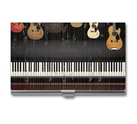 VFMKT Porta biglietti da visita in metallo sottile Custodia portatile per biglietti da visita Tasca Porta carte di nome Chitarra Piano Modello Portafoglio per Uomo Donna Ufficio Viaggio, Stile