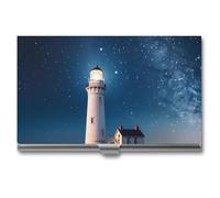 VFMKT Porta biglietti da visita in metallo sottile Custodia portatile per biglietti da visita tasca porta biglietti da visita con nome Faro sotto notte stellata portafoglio per uomo donna ufficio