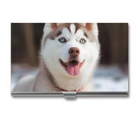 VFMKT Porta biglietti da visita in metallo sottile Custodia portatile per biglietti da visita tasca porta carte di nome Husky Piquant Dog Wallet per uomo donna ufficio viaggi