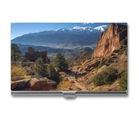 VFMKT Porta biglietti da visita in metallo sottile Custodia portatile per biglietti da visita tasca porta biglietti da visita Pikes Peak Colorado Portafoglio per uomo donna ufficio viaggi