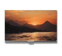 VFMKT Porta biglietti da visita in metallo sottile Custodia portatile per biglietti da visita tasca porta carte di nome montagna e acqua al tramonto portafoglio per uomo donna ufficio viaggi