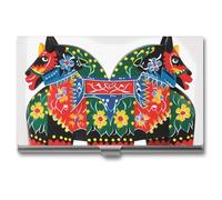VFMKT Porta biglietti da visita sottile in metallo portatile custodia per biglietti da visita tasca porta carte di nome corridore svedese Dala Horse Folk portafoglio per uomini donne ufficio viaggi