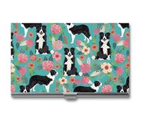 VFMKT Porta biglietti da visita sottile in metallo portatile custodia per biglietti da visita tasca porta carte di nome Border Collie Florals portafoglio per uomo donna ufficio viaggi, Stile:, Taglia