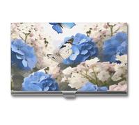 VFMKT Porta biglietti da visita sottile in metallo portatile custodia per biglietti da visita tasca porta carte di nome ortensie margherite farfalle portafoglio per uomo donna ufficio viaggi, Stile